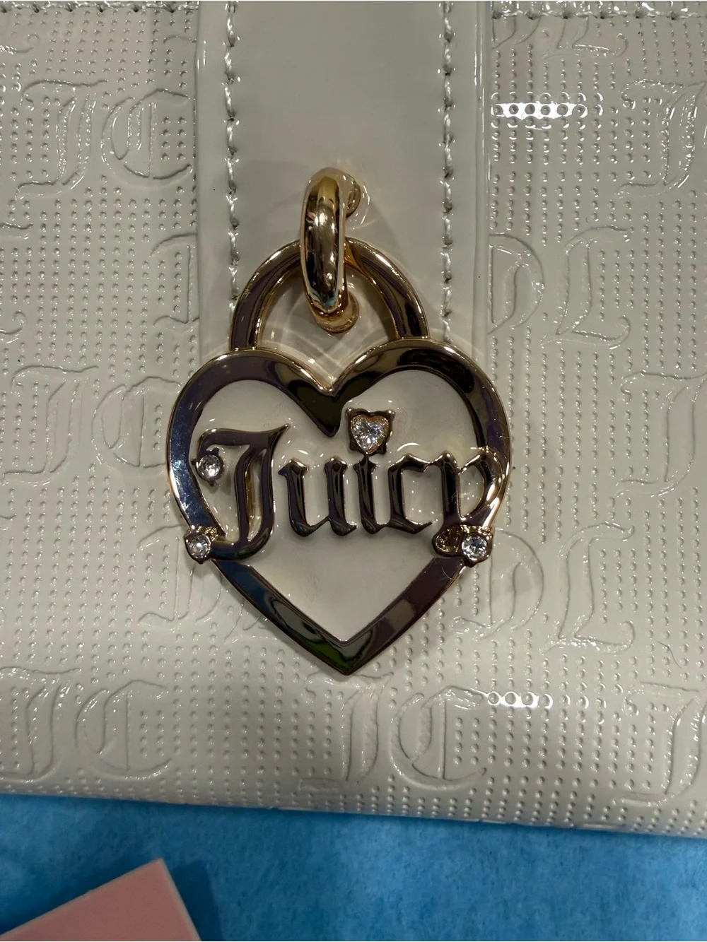 Juicy Couture Cream Patent Heart Charm Wallet